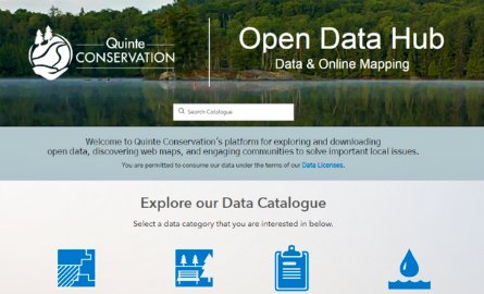 Screen shot of the home page for Quinte Conservation's Open Data Hub